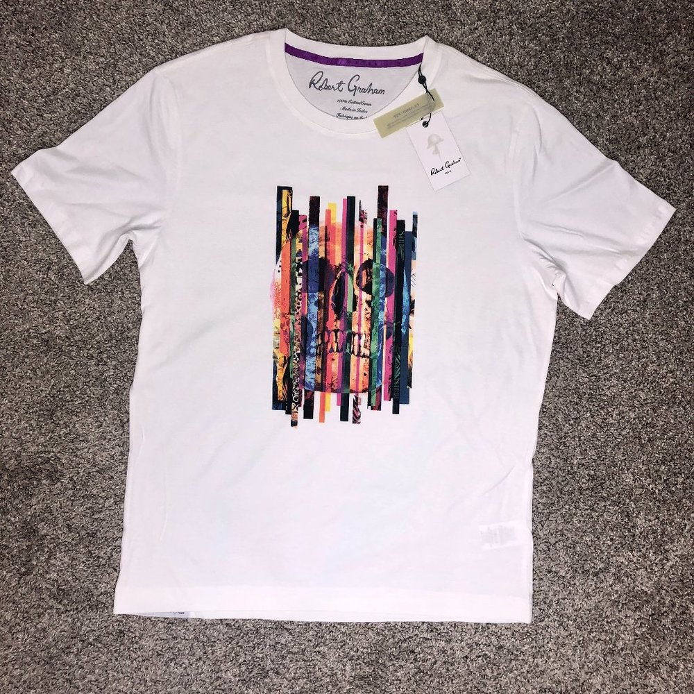 New Robert Graham Skull Short Sleeve Classic Fit White T Shirt